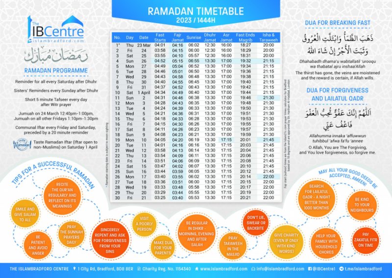 ramadan timetable 2025 bradford