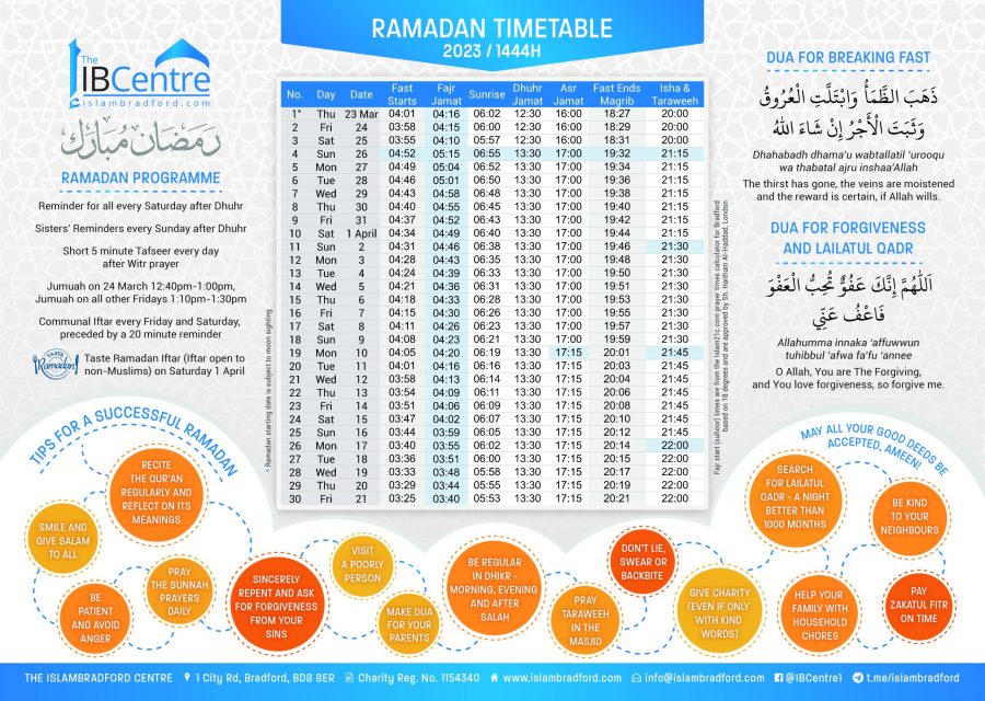 Ramadan Timetable 2023 Islam Bradford